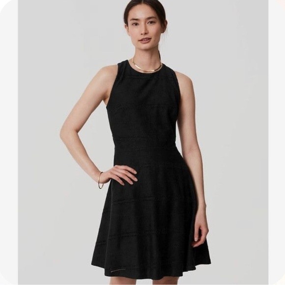 Ann Taylor Loft black eyelet fit and flare dress size 0 - Picture 1 of 8